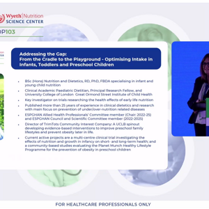 NNIW103:Colmatar a lacuna: do berço ao recreio – otimizar a ingestão em lactentes, crianças pequenas e pré-escolares.