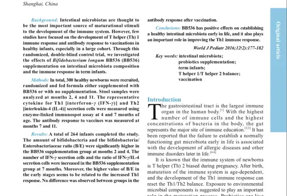 Effects of Bifidobacterium supplementation