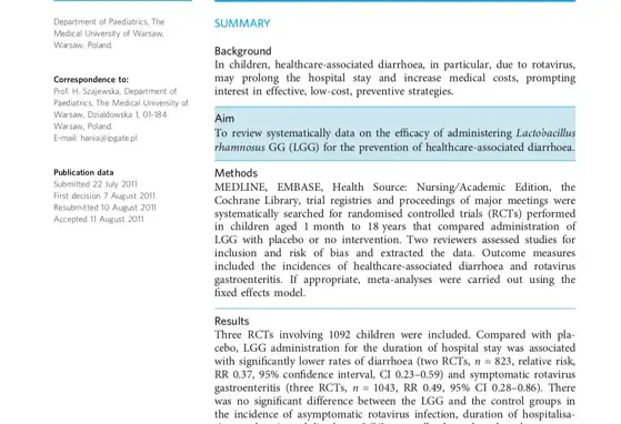 Meta-analysis: the effects of Lactobacillus rhamnosus GG supplementation for the