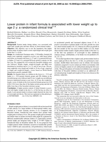 Lower protein in infant formula is associated with lower weight up to age 2