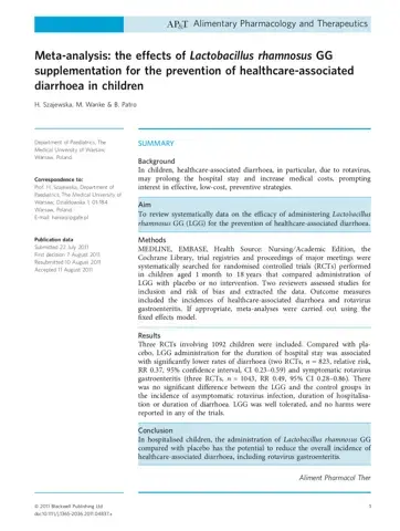 Meta-analysis: the effects of Lactobacillus rhamnosus GG supplementation for the